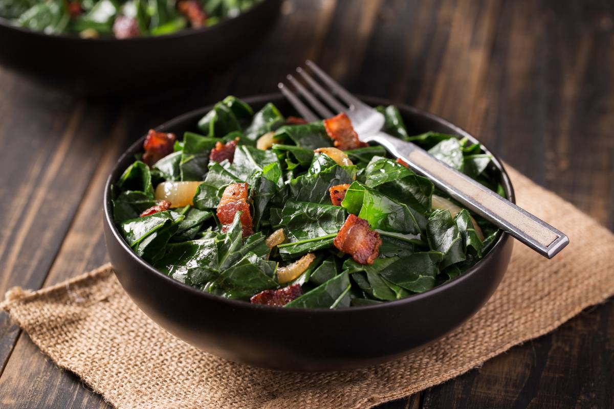 A bowl of collards and bacon