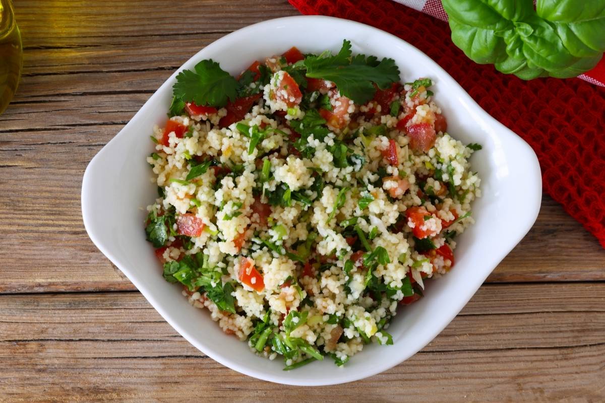 A bowl of homemade tabbouleh salad