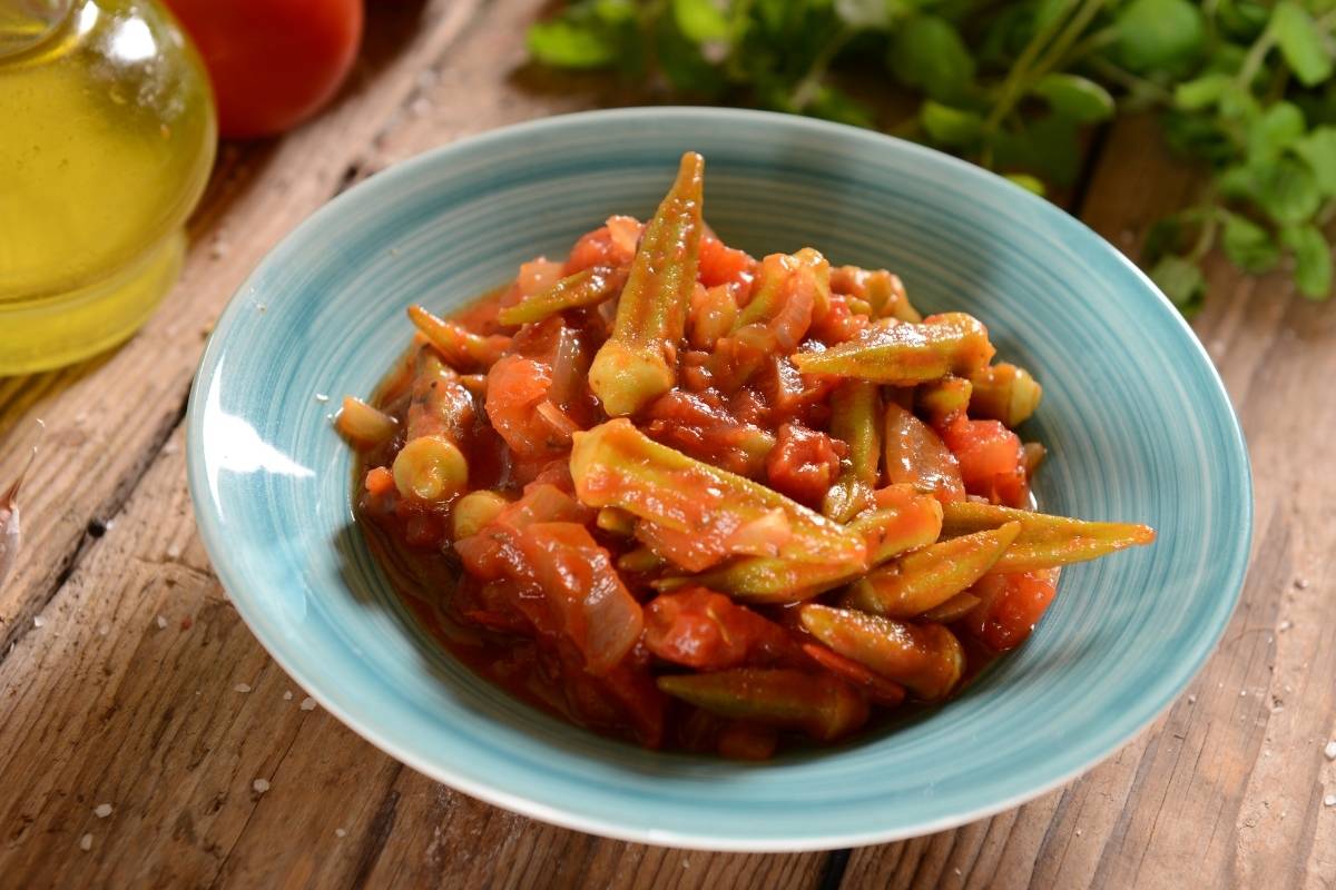 A plate of okra or gumbo in tomato sauce