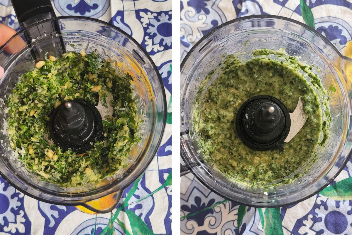 Blending pesto