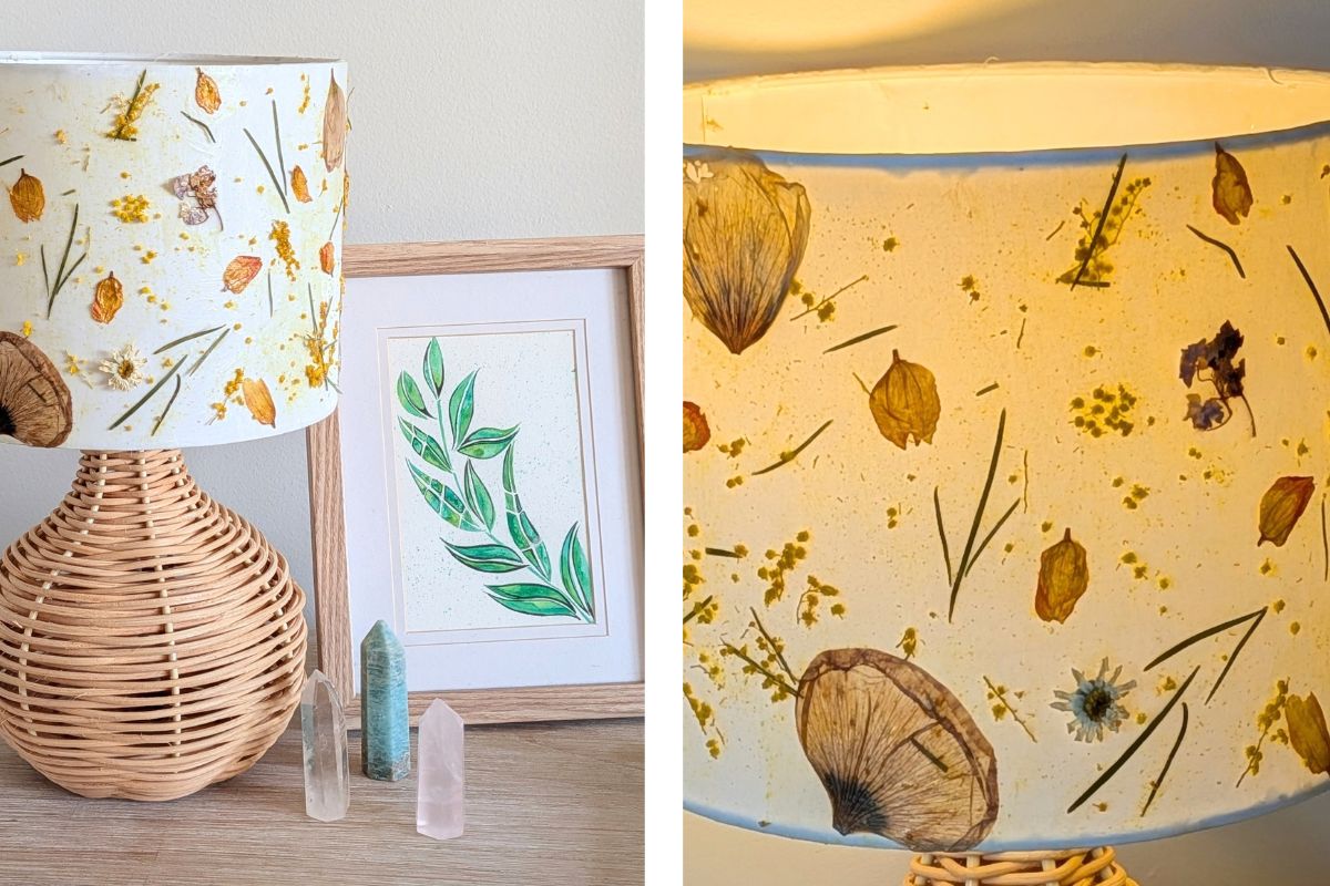 Finished pressed flower lampshade