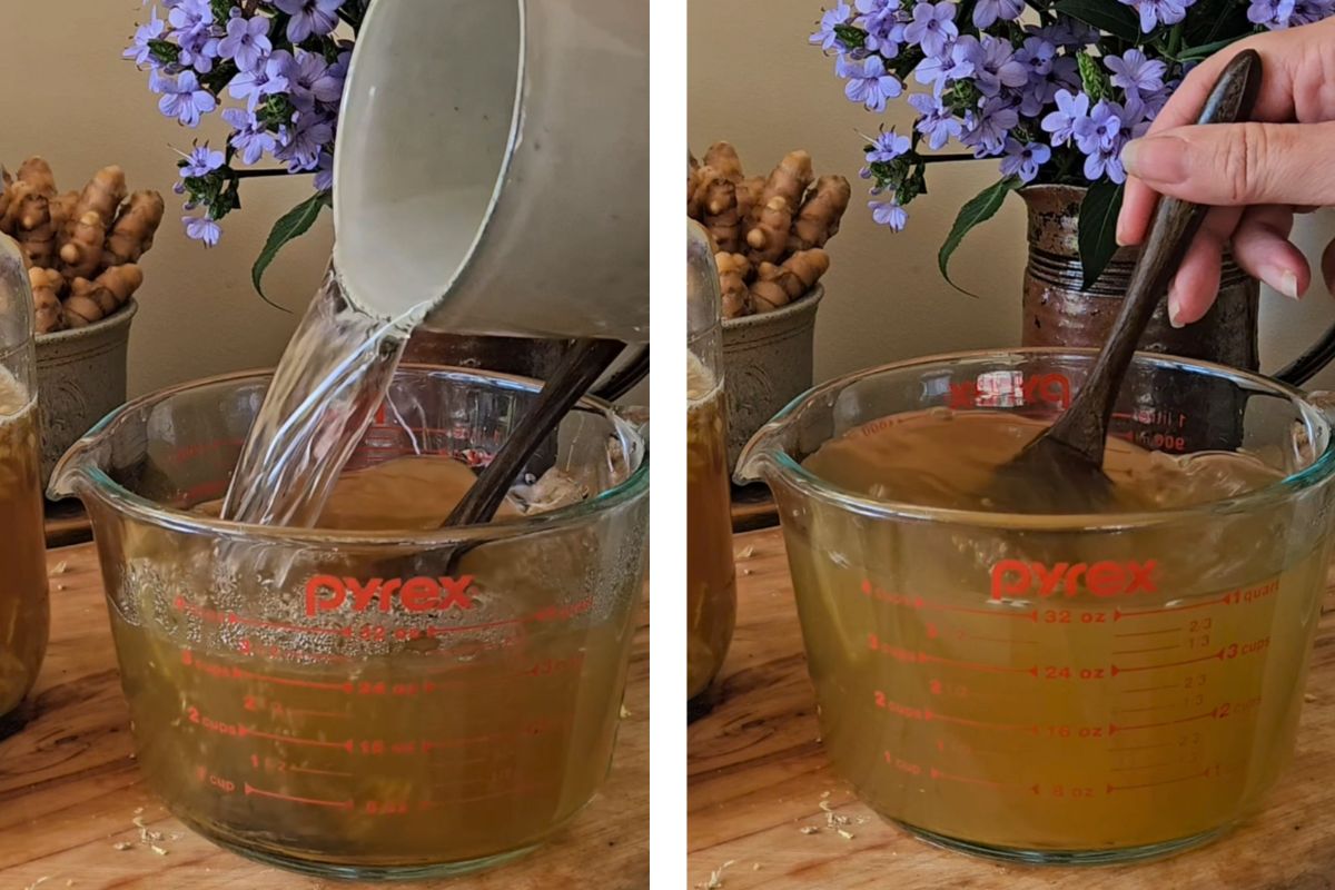 Prepping the gingerbug soda with greentea and lemon