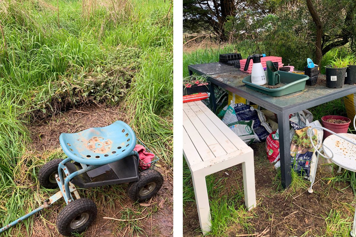Seated trolley seedling table