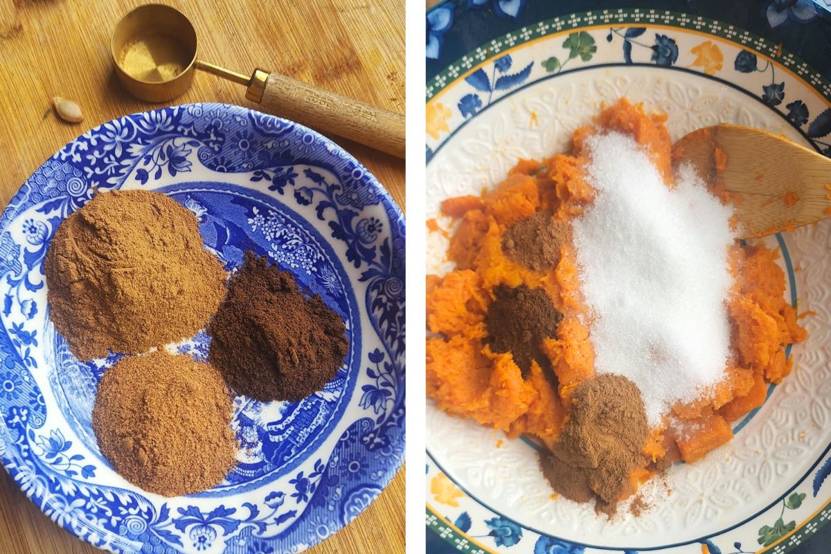 Adding spices to pumpkin